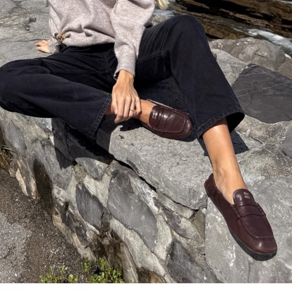Miu Miu Rouched back Nappa Leather Brown Loafers - Picture 6 of 16